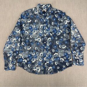 Oxford Lads Mens M Ornale Floral Navy Long Sleeve Shirt Flowers AOP Cotton Denim